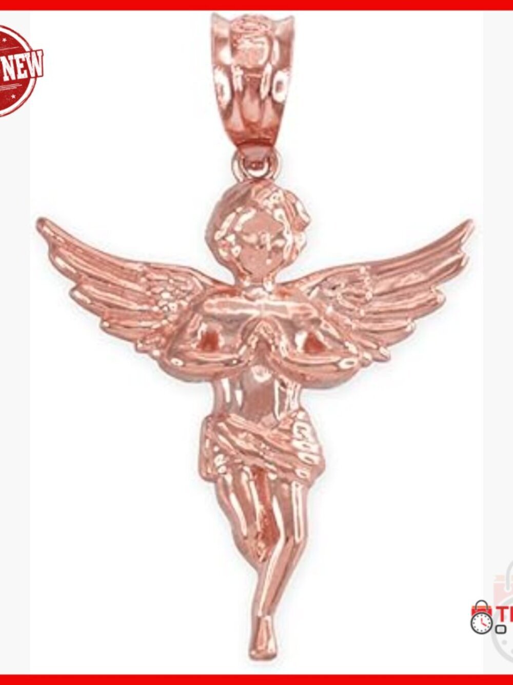 14k Rose Gold Praying Angel Charm Pendant, Textured Fine Jewelry